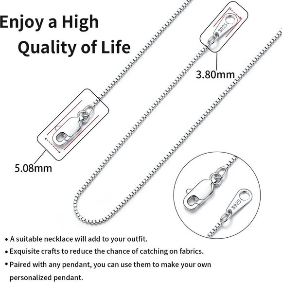 Solid 18K Gold Over 925 Sterling Silver Chain Necklace for Women Girls, 0.8mm Bo - Picture 4 of 5